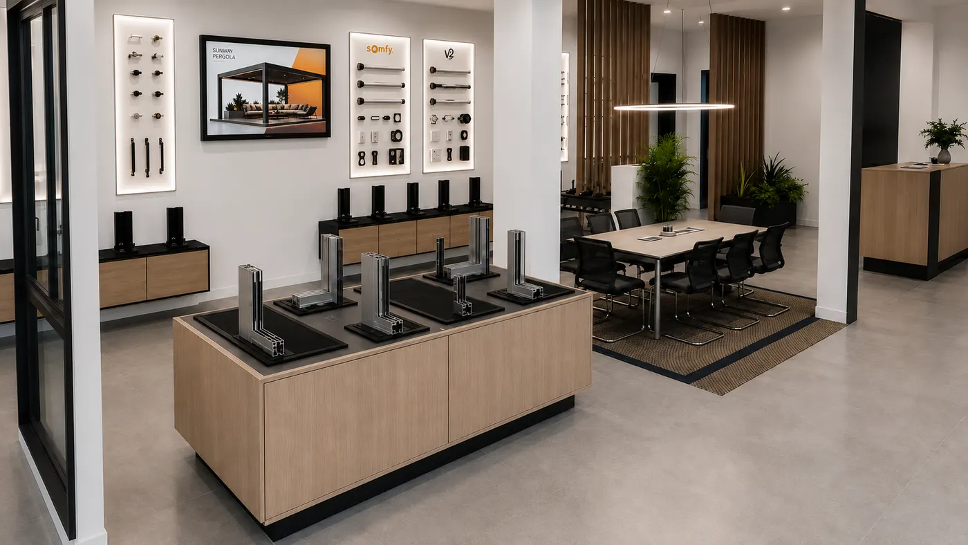 Showroom Oscar Aluminium à Témara : profilés, systèmes et finitions exposés